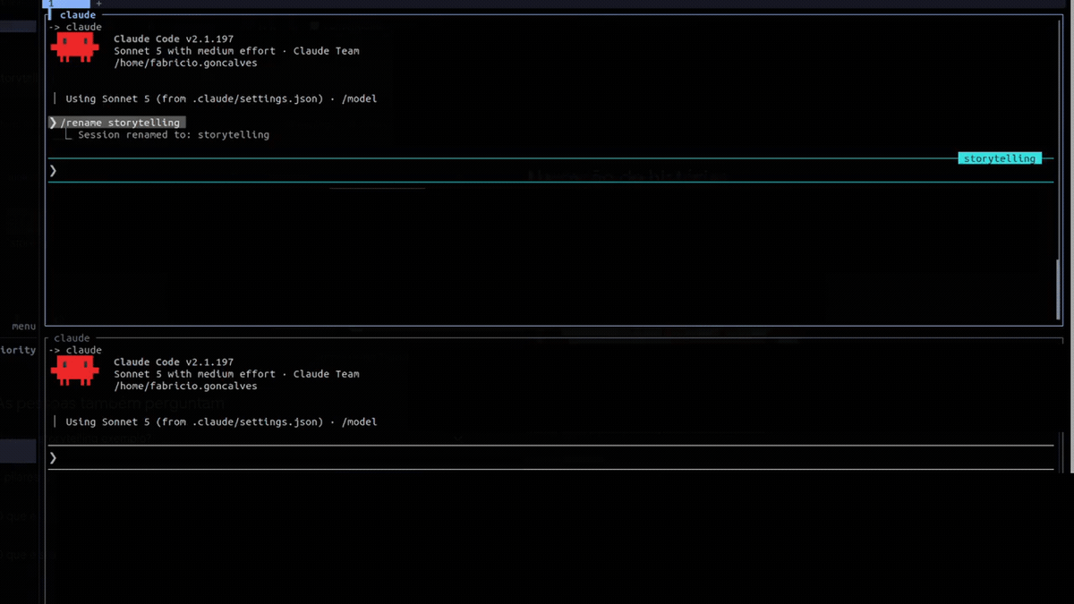lookover in action: one terminal asks another Claude Code session about its story, and the hero's color is answered from the other session's context